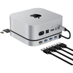 Station d'accueil Mac mini M4 pour Mac mini M 4/M 4 Pro (2024), hub M4 avec aluminium, 3 x USB 3.0 (5 Gbit/s), 1 x USB 2.0, lecteur de carte Micro/SD & TF (104 Mo/s), station d'extension - Neuf