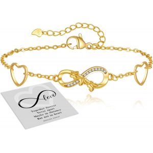 Eryi-Bracelet Argent 925 Femme, Bracelet Infini Zirconium Argent, Bracelet Réglable Coeur D`Or Bracelet Argent Symbole Infini Bracelet D`Amitié Bijoux Cadeaux Pour Femmes - Neuf