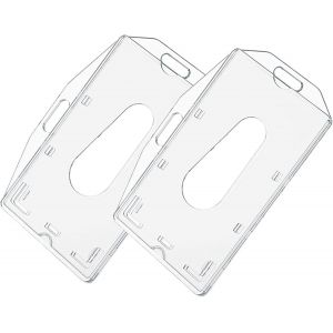 KALANKA-Lot de 2 Porte-badge Vertical,avec fente pour le pouce PC transparent rigide Pour Id D'école De Bureau Cartes de Crédit Licences Passes - Neuf