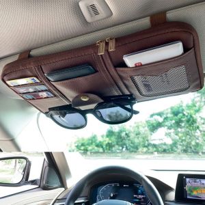 Organiseur de pare-soleil de voiture en cuir PU, organiseur de CD/DVD, cartes bancaires, lunettes de soleil, pochette de rangement pour pare-soleil, multi-usages, marron - Neuf