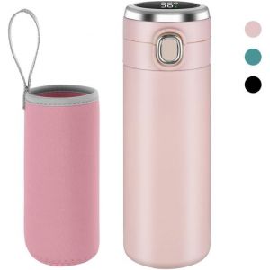 Kalanka-Flintronic Gourde Isotherme, 450ml Bouteille Isotherme En Acier Inoxydable, Gourde Inox, Tasse Pour Eau Chaude Avec Indicateur De Température À Ecran Led, Bouteille D'eau Lsotherme, Tasse De - Neuf