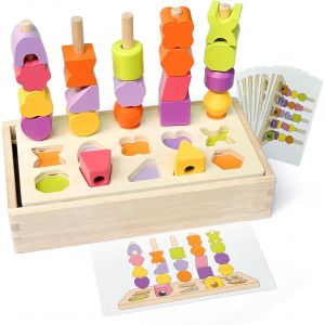 KAL-Jeux Montessori 2 3 4 Ans, Jouet Enfant 2 En 1 Pédagogique Empilable Jouet Y Assortis Aux Formes Jouets, Educatif Jouet En Bois D'Activité Et De Développement, Cadeau Garçons Et Filles - Neuf