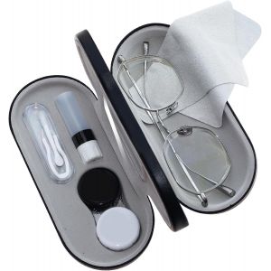 Kalanka-¿¿Tui Portable 2 En 1 Pour Lentilles De Contact Et Lunettes Avec Chiffon ¿¿ Lentilles, Miroir Rabattable, Pince ¿¿ ¿¿Piler Et Support De Solution Pour Un Usage Quotidien Et En Voyage (Noir) - Neuf