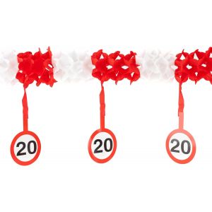 Decoration anniversaire 20 ans guirlande panneau de signalisation rouge/blanc - D&iquest;&iquest;coration e pour un 20 ans anniversaire homme et femme - Neuf