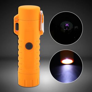 HJLIAN Briquet 2 en 1 USB a double arc, lampe torche LED etanche pour camping (orange) - Neuf