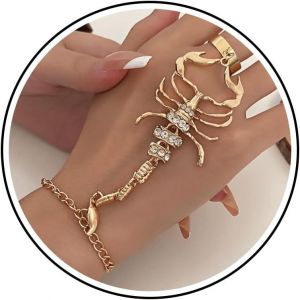 Eryi-Bracelet Anneau Punk Chaîne Main Or Rhinestone Scorpion Doigt Bracelet Chaîne Pampilles Cz Bracelet Anneau Scorpion Vintage Esclave Main Bracelet Chaîne Bijoux Pour Femmes Filles - Neuf