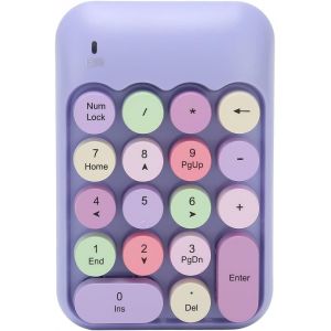 ERYI-Pavé Numérique Sans Fil, 18 Touches, 2,4 Ghz, Clavier Numérique Sans Fil, Style Rétro, Rond, Avec Récepteur Usb, Touches De Raccourci, Veille Automatique, (Thème Violet) - Neuf