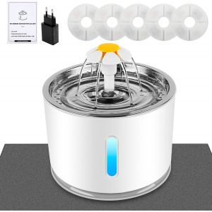 Fontaine &Agrave; Eau Pour Chat - Avec Filtre &Agrave; Charbon Actif - Fen&ecirc;tre De Niveau D'eau - Led Lumineuse - Grande Capacit&eacute; De 2,4 L - 3 Types De D&eacute;bit D'eau De Fontaine Automatique Pour Chat - Neuf