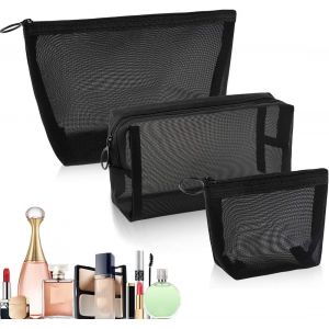 MAA-Trousse de toilette en maille, trousse de toilette de voyage pour femme, rangement de trousse de toilette, sacs bureaux voyage organisateur accessoire set trousse de maquillage, 3 pièces - Neuf