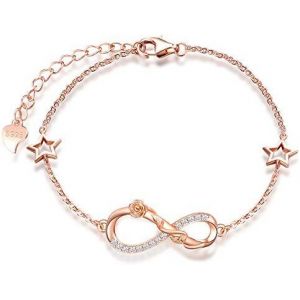 Kalsw-Bracelet De Femme Fille,Bracelet En Argent 925,Bracelet De Symbole Infini Et De Rose,Avec L'étoile Creuse,Zircon Incrusté,Chaîne Ajustable,Bracelet De Fleur - Neuf