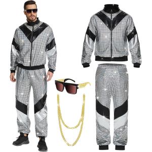 Fdjhy-Costume Années 80 Et 90 Survêtement, Deguisement Annee 80, Costumes Années 80 Survêtement Rétro Disco Costume Avec Lunettes De Soleil, Collier Pour Carnaval, Soirée Deguise - Neuf