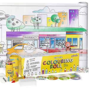 Set de Coloriage Enfants, Rouleau de Coloriage, Crayons de Couleur, Crayon &agrave; la Cirer et des Autocollants La vie en Ville Cadeau de Dessin Enfants, 480 x 29cm (16 feet) - Neuf