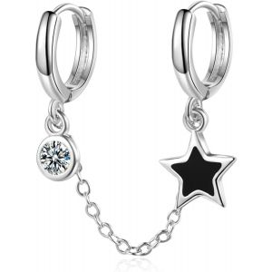 Kal-Boucle D'oreille Cr&eacute;ole En Cha&icirc;ne En Argent Double Piercing Cha&icirc;ne Pendante Huggie Cr&eacute;ole &Eacute;toile Zircon Goutte Boucle D'oreille Double Petite Cr&eacute;ole Cha&icirc;ne Bijoux Pour Femmes Filles - Neuf