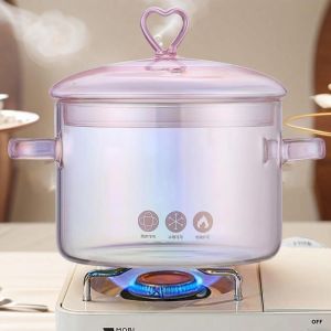 Subzonal-Casserole En Verre Avec Couvercle, 1.5l Pot En Verre Pour Cuisine, R&eacute;sistant &Agrave; La Chaleur Borosilicate Verre Pot, Double Poign&eacute;e Marmites Pour P&acirc;tes, P&acirc;tes, Soupe, Lait,Th&eacute; Et Salade(Amour) - Neuf