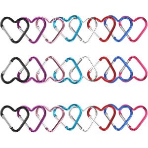 CHECARZHN--NO1-24 Pièces Mini Mousqueton, 4 Cm Porte Clé En Aluminium Petit Polyvalent Mousqueton En Forme De C?ur Pour Pêche Randonnée Sac À Dos - Neuf
