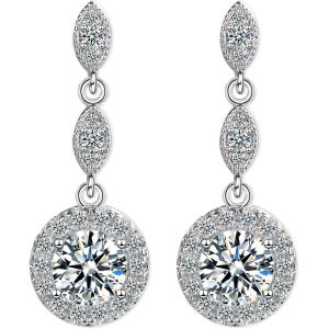 Boucles D'oreilles Femme Argent 925,Cr&eacute;oles Boucles D'oreilles Avec Coeur Pendentif En Zirconium,Boucles D'oreilles De Mariage,Boucles D'oreilles Hypoallerg&eacute;niques Pour Femmes Filles - Neuf