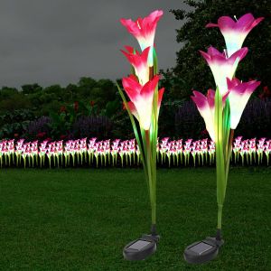 Hjlian Lampe Solaire D'exterieur A 4 Led En Forme De Lys Pour Eclairage De Jardin - Neuf
