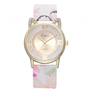Montre A Quartz Lvpai Avec Bracelet En Cuir Synthetique Et Strass, Motif Chat Mignon, Pour Femme (#4) - Neuf