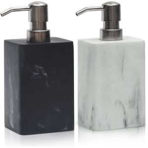 KAL-Lot De 2 Distributeurs De Savon Et De Lotion Pour Comptoir De Salle De Bain, Texture Marbre Noir, Résine Liqiud Pour Évier De Cuisine, Rechargeable, 445 Ml - Neuf