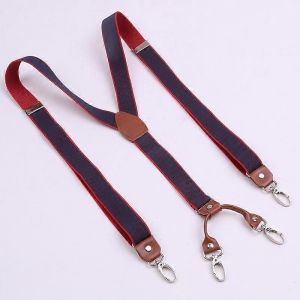 Bretelles En Cuir De Vachette Marron 25cm Largeur 4 Crochets Hommes/Femmes Porte-Jarretelles Y Dos Rétro Bretelles Suspensorios Mariage Décontracté - Neuf