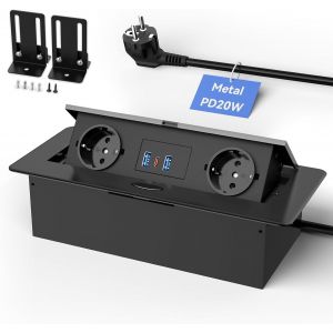 ChenQuanSarl-Multipr Encastrable De Table Usb C Pd20W, Aluminium Pr Encastrable Bureau Avec Câble 1,8M, Pr De Table, Multipr Pour Meuble Ou Plan De Travail, Noir - Neuf