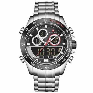 Montre De Sport À Quartz Étanche Pour Homme En Acier Inoxydable - Double Affichage, Résistance À L'eau 3 Bars - Neuf