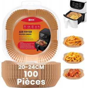 Jexnovashop-Papier Sulfuris&eacute; Carr&eacute; Pour Friteuse &Agrave; Air, Bisinie 100 Pi&egrave;ces Papier Cuisson Jetable, Antiadh&eacute;sive Imperm&eacute;able Paper Liner Pour Chaud Po&ecirc;le Four Micro Ondes (20cm) - Neuf