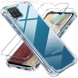 CAUC-3 en 1 Verre Tremp&eacute; et Coque pour Samsung Galaxy A12 5G / M12, [Coussin d'air Int&eacute;gr&eacute;] Anti-Jaunissement Souple TPU Bumper Coque Protection pour SamsungM12 / SamsungA12 5G, Transparente - Neuf