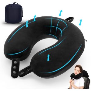 KALANKA-Oreiller de Voyage en Mousse &agrave; m&eacute;moire de Forme pour Soutien de la t&ecirc;te, Doux et r&eacute;glable pour l'avion, la Voiture et la Maison (Noir) - Neuf