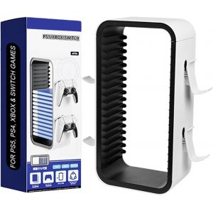 Tower Game : Support Universel PS5 et &eacute;tag&egrave;re de Jeux &iquest; Support de Jeux PS4 et Stockage de Jeux Switch &iquest; Support de Jeux PS5 Multifonctionnel pour 18 Jeux et 4 Accessoires de Manette - Neuf