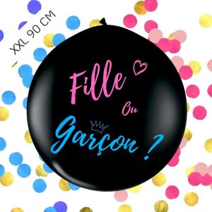 CAUC-Pack kit ballon XXL baby shower marque fran&ccedil;aise noir confettis bleus roses paillettes annonce sexe enfant id&eacute;al grossesse future maman et b&eacute;b&eacute; d&eacute;coration gonflable gender reveal cadeau - Neuf