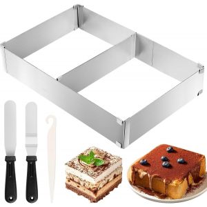 Loranka-Cadre De Cuisson Rectangulaire R&eacute;glable, Moule &Agrave; G&acirc;teau Rectangulaire En Acier Inoxydable Moule &Agrave; G&acirc;teau Carr&eacute; Cadre &Agrave; G&acirc;teau Plaque De Cuisson Carr&eacute;e Avec S&eacute;parateur Pour G&acirc;teaux Pizza - Neuf