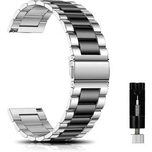 Kal-M&eacute;tal Bracelet Pour 22mm 20mm 18mm Bracelets De Remplacement Banda De Montre De Rechange En Acier Inoxydable Pour Femme Homme - Argent Noir - Neuf