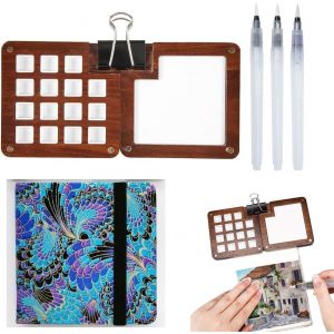 Meimie-Palette De Carnet De Croquis De Voyage À 15 Grilles En Boismagnétique Avec Carnet De Croquis Aquarelle De 12 X 12 Cm,300 G/M²,24 Feuilles De Papier Presse À Froid Pour Peinture Acrylique Aquarelle - Neuf