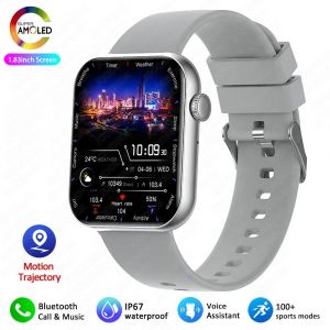 ECG + PPG montres &eacute;tanches femmes HD Bluetooth appel Smartwatch hommes Support 120 sport femmes touches rotatives montre intelligente 1.81 pouces + bo&icirc;te Silver silicone band - Neuf