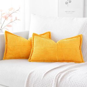 Eryi-Lot De 2 Boho Housse De Coussin En Velours Côtelé Croisé Canapé Taie D'oreiller En Velours Douce Pour Maison Salon Chambre Decorative Jaune 40 X 60 Cm - Neuf