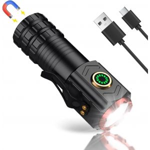 Petite Lampe Torche Rechargeable, Lampe Torche Led Ultra Puissante, 2000 Lumens, Mini Lampe De Poche Aimant&eacute;e Avec Clip, &Eacute;tanche, 5 Mode, D'&Eacute;clairage Pour Camping Urgence Randonn&eacute;e, Noir - Neuf