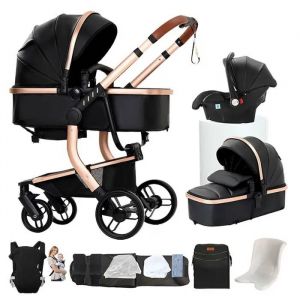 Poussette 3 En 1 Magic Zc Poussette Pousette Poussette Pliage Automatique Poussette De Luxe Cuir Pu Sac À Main Porte-Bébé Noir - Neuf