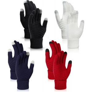 2 Pairs Of Women's Winter Knitted Gloves, Some Warm Gloves, Touch Screen Gloves With Fine Fleece Lining, Suitable For Leisure Activities, Black & White, One Size"".[J38] - Neuf