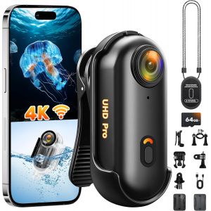 Mevronisshop-2026 Nouvellement Am&eacute;lior&eacute;e Cam&eacute;ra D'action 4k(64gb),Mini Cam&eacute;ra Sport Wifi,Camera Pouce &Eacute;tanche Portative,Mini Body Cam Velo Casque,Camera Pi&eacute;ton Cam&eacute;ra Pov Pour Motos Ski Surf Alpinism - Neuf