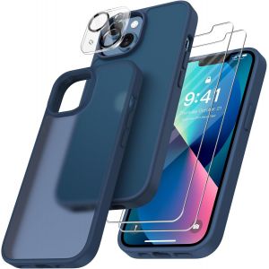 4 En 1 Coque Pour Iphone 13 Mini Avec 2 Verre Trempé + 1 Caméra Protecteur, [Coussin D'air Intégré] Antirayures Souple Tpu Bumper Protection Housse Pour Iphone 13 Mini, Bleu Foncé - Neuf