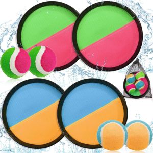 Mdy-Lot De Jeu Scratch Enfant Avec 4 Raquettes Ø18,5cm Et 4 Balles Dures ¿ Jouet Extérieur Été Jardin Plage Pour Fille Garçon 3-10 Ans, Jeu De Lancer Attraper Famille Avec Filet De Rangement - Neuf