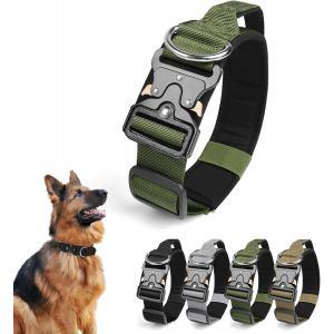 Chenquansarl-Collier Tactique Chien Avec Poign&eacute;e, Moyens Et Grands Colliers R&eacute;glable Pour Chiens, Boucle En M&eacute;tal &Agrave; D&eacute;clenchement Rapide Chien Rembourr&eacute; Tactical Dog Collar(Vert Arm&eacute;e, L) - Neuf