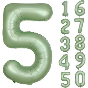 Lot De 5 Ballons Verts En Mylar - En Forme De Num&eacute;ro 5 - Vert Sauge - 101 Cm - Pour Anniversaire, F&ecirc;te, D&eacute;coration De F&ecirc;te Pr&eacute;natale, Mariage, Anniversaire De Mariage (Num&eacute;ro 5) - Neuf