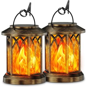 Lot De 2 Lampes Solaires D'extérieur À Suspendre Avec Flamme Vacillante Réaliste Led - Décoration De Jardin - Lanterne D'extérieur Pour Décoration, Éclairage D'allée - Neuf