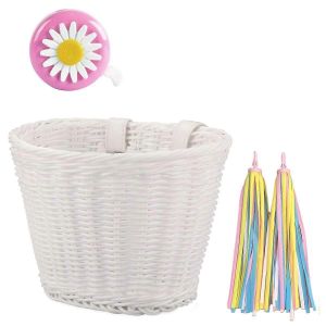 1set Rotin Osier V&eacute;lo Panier V&eacute;lo Guidon Accessoires Blanc - Neuf