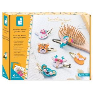 ERYI-- Coffret 6 Barrettes À Créer - Animaux Pailletés - Les Ateliers Bijoux - Kit Loisir Créatif Enfant - Apprentissage Motricité Fine Et Créativité - Dès 6 Ans - J07997 - Neuf