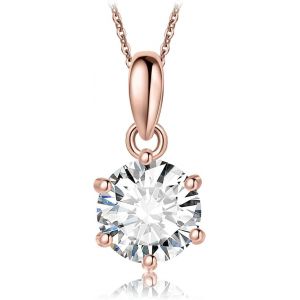 Kal-1-3ct Classique Cubic Zirconia Pendentif Taille Rond Solitaire Argent 925 Femme, Plaqué Or Jaune Or Rose Collier Chaine Diamant Simulé Mariage Mariee 45cm, Ensemble Parure Bijoux Cadeau - Neuf