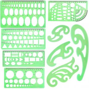 Nouveau,Adapt&eacute; 9 Pi&egrave;ces Dessins Mod&egrave;les Fran&ccedil;ais Courbe G&eacute;om&eacute;trique Mod&egrave;les R&egrave;gles De Mesure R&egrave;gles En Plastique Vert Clair Pour L'ing&eacute;nierie,L'&eacute;tude Et - Neuf