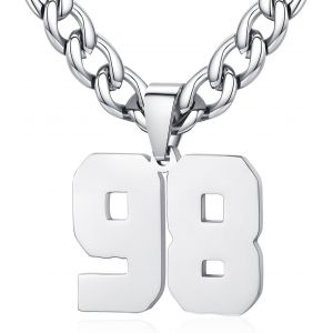 Trahoo-Homme Femme Collier Numéro Sportif Pendentif De Chiffre 0-99 Chaîne Cubaine Largeur 6mm En Acier Inoxydable Longueur Réglable - Neuf